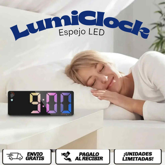 LumiClock™ Espejo LED El reloj que convierte el tiempo en arte. Diseño moderno, luz ambiental y elegancia en un solo reflejo.