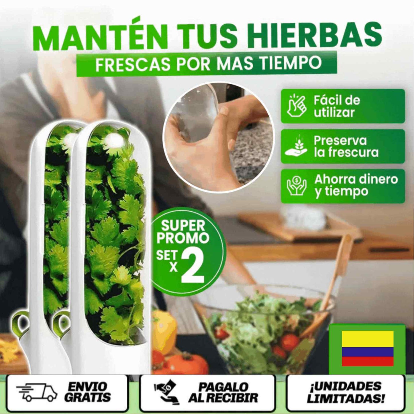 PAGA 1 LLEVA 2 HerbaFresh™ | Conservador Inteligente de Verduras y Hierbas