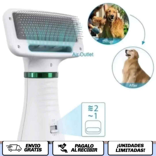 FurEase™ | Cepillo-Secador 2 en 1 para Mascotas Tranquilas y Pelaje Impecable
