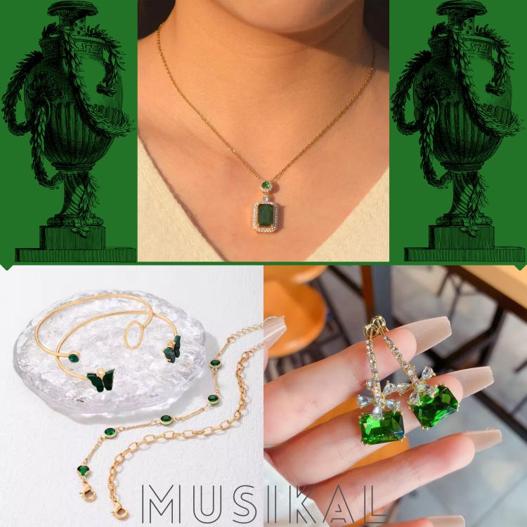Esplendor Esmeralda - Set de Joyería Exclusivo - Incluye brazalete (4 piezas), collar y aretes