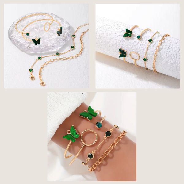 Esplendor Esmeralda - Set de Joyería Exclusivo - Incluye brazalete (4 piezas), collar y aretes