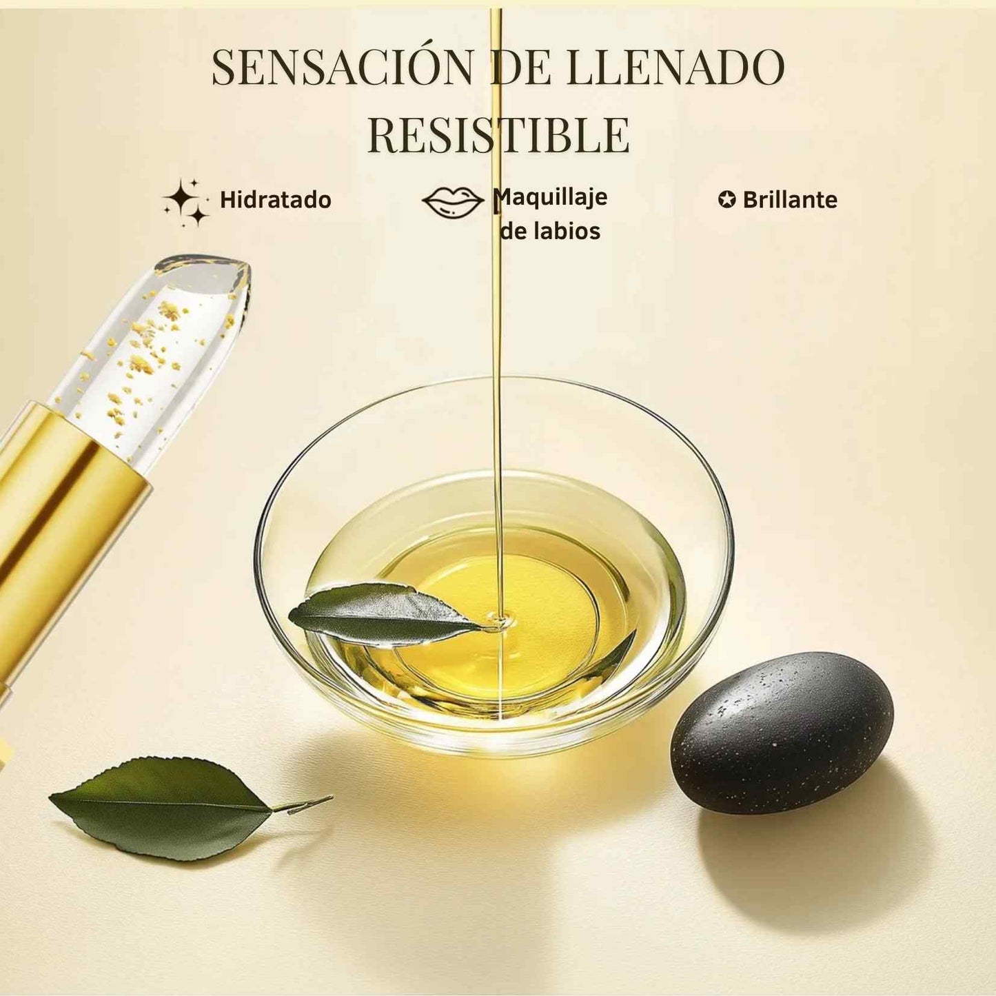 LumiPhoria™ El labial inteligente que se adapta a ti. Un brillo dorado, un toque de magia y labios que respiran belleza natural las 24 horas.