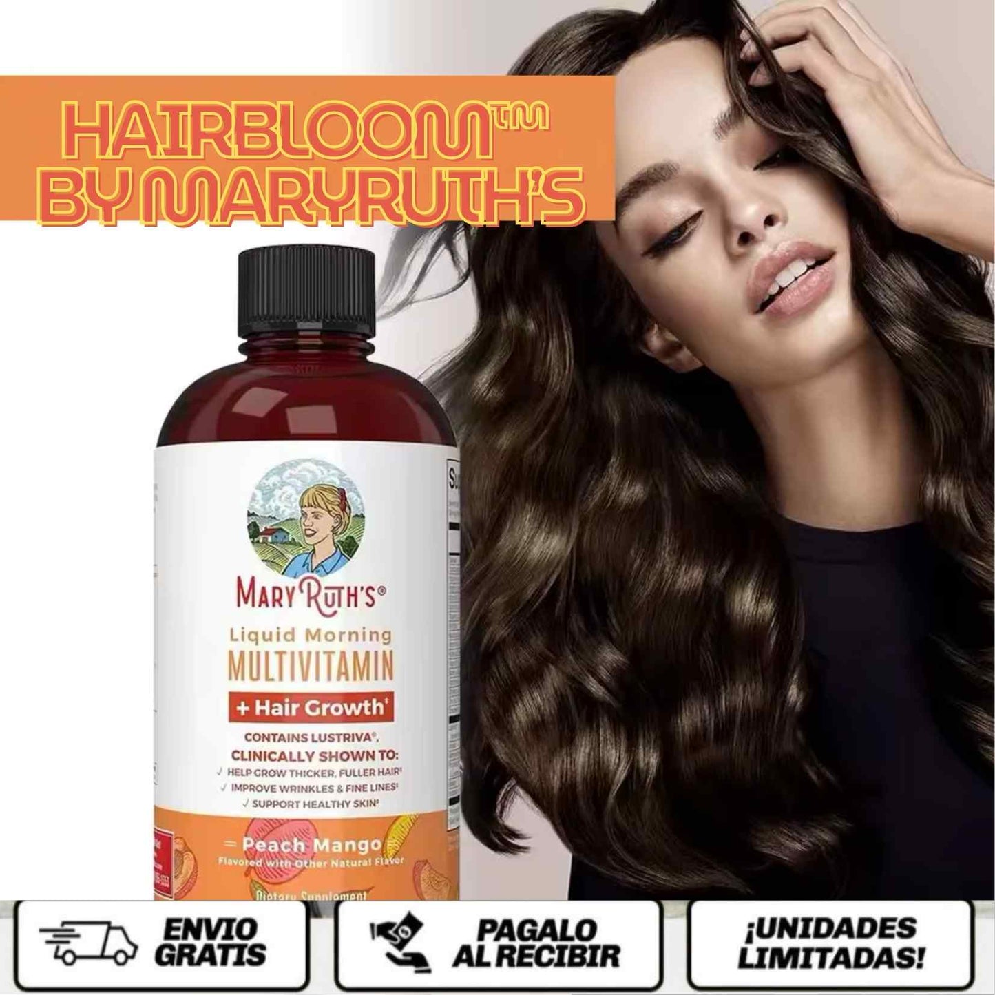 HairBloom™ by MaryRuth’s – El secreto para un cabello más fuerte, brillante y que crece el doble de rápido, desde adentro hacia afuera
