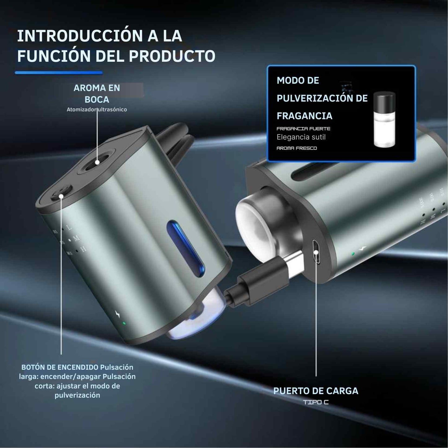 AromaDrive™ Smart Diffuser  El ambientador inteligente que transforma cada trayecto en una experiencia premium.