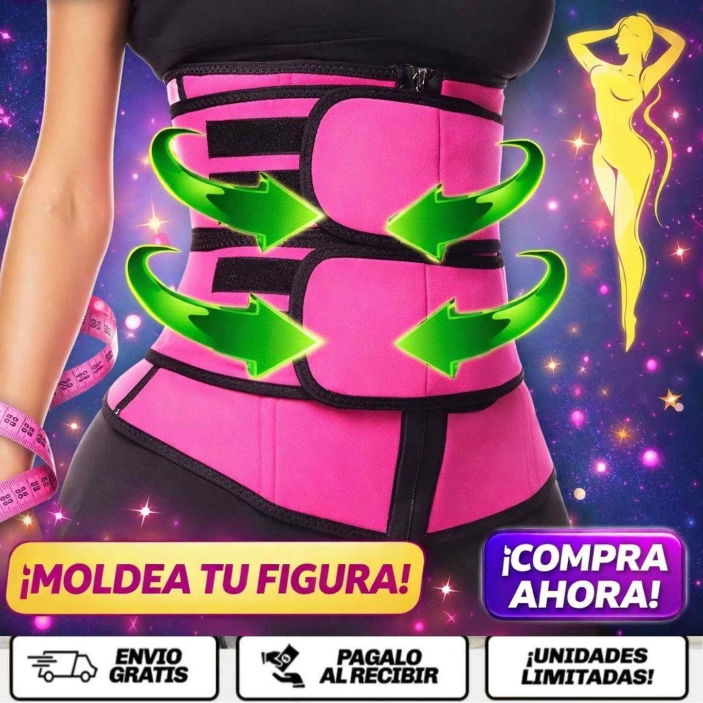 WaistSculpt Pro™ La cinturilla de compresión ajustable diseñada para definir tu cintura y acompañar tu entrenamiento.