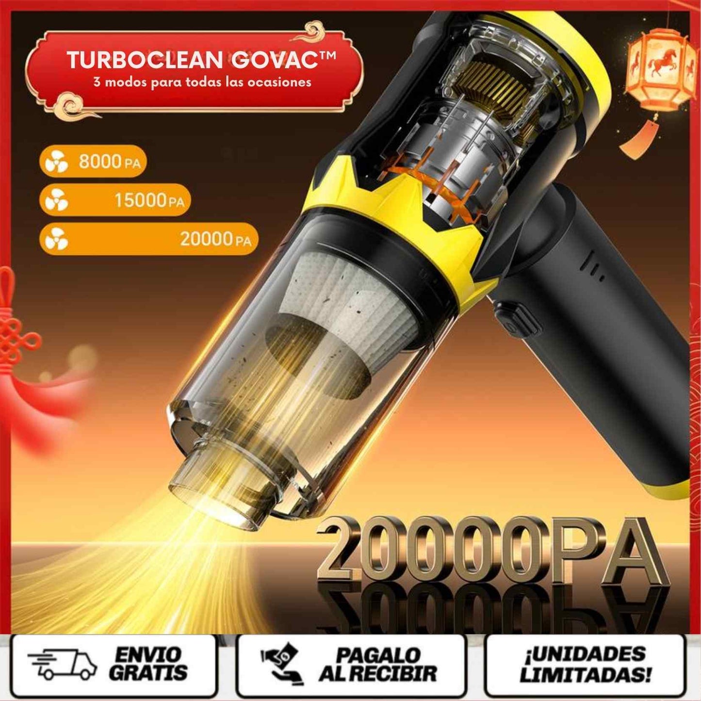 TurboClean GoVac™ La aspiradora inalámbrica que limpia donde otras no llegan. (El color varía)