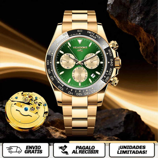 Aurex Chrono™ Emerald Edition El reloj cronógrafo de lujo que combina elegancia y presencia masculina.