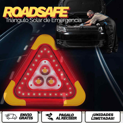 RoadSafe™ Triángulo Solar de Emergencia Tu escudo luminoso en carretera. Visibilidad, seguridad y energía… todo en un solo dispositivo.