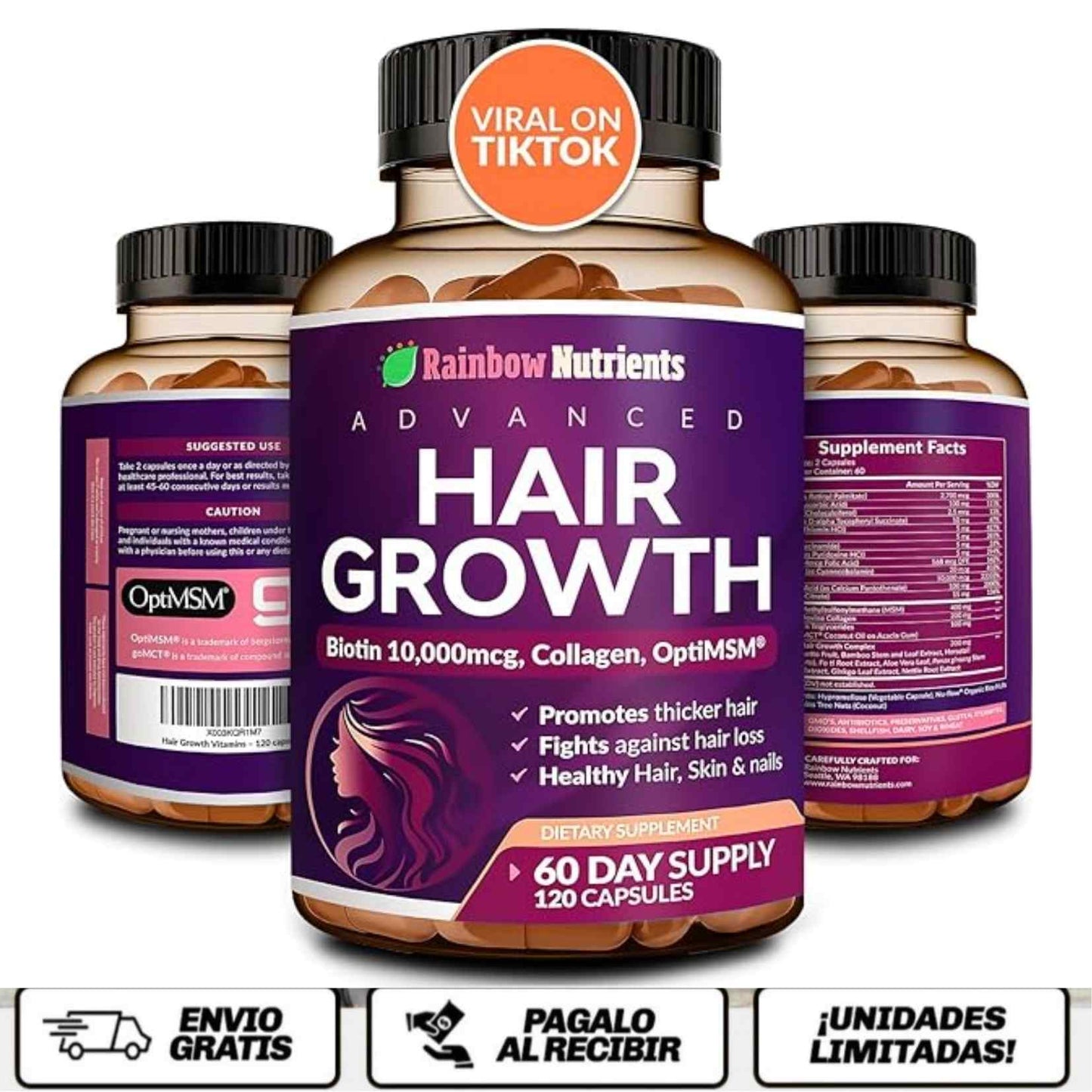HairGrowth X10™  La fórmula avanzada que fortalece tu cabello desde la raíz y lo ayuda a crecer más fuerte, grueso y saludable. (120 unds)
