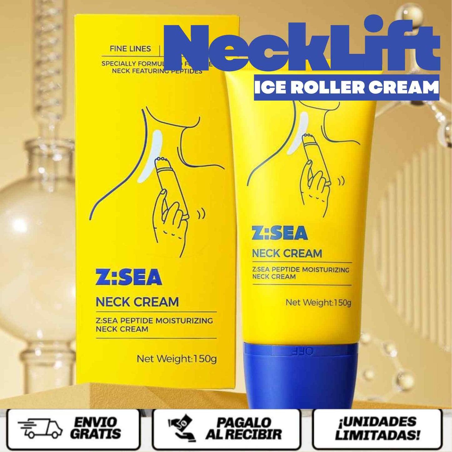 NeckLift™ Ice Roller Cream  Tu secreto para un cuello firme, liso y radiante… sin cirugías ni filtros.