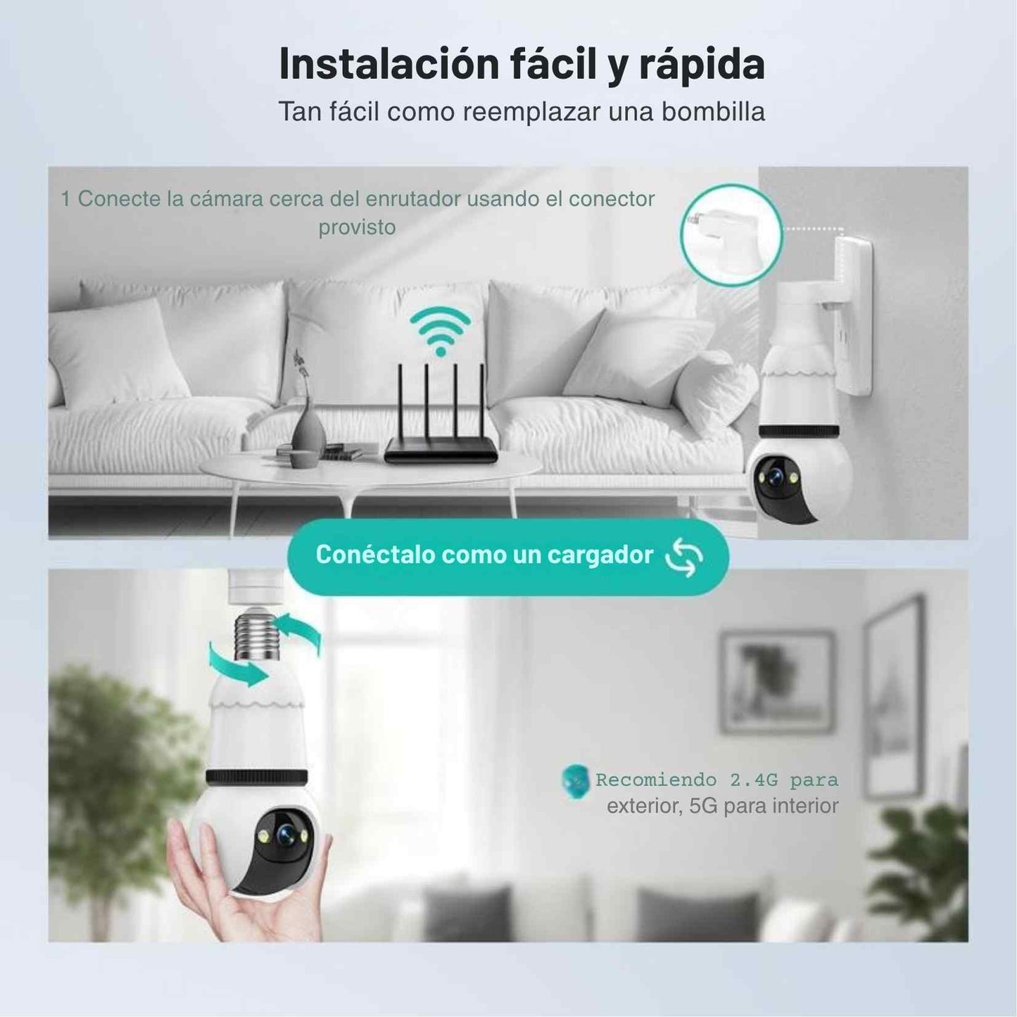 Eye360™ BulbCam La forma más discreta e inteligente de proteger tu hogar — sin cables, sin complicaciones, sin preocupaciones.