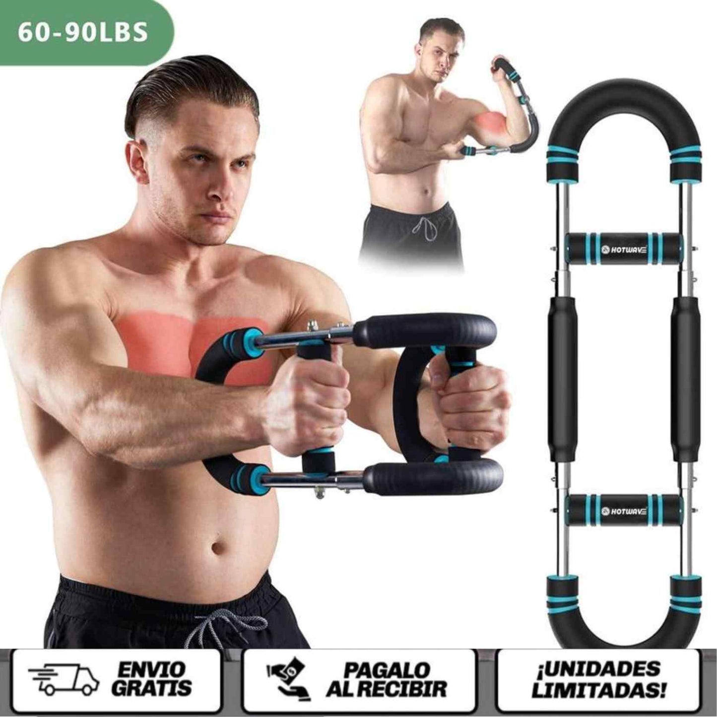 PowerGrip™ 3X Resistance - La máquina compacta que entrena brazos, pecho, espalda y core… en cualquier lugar.