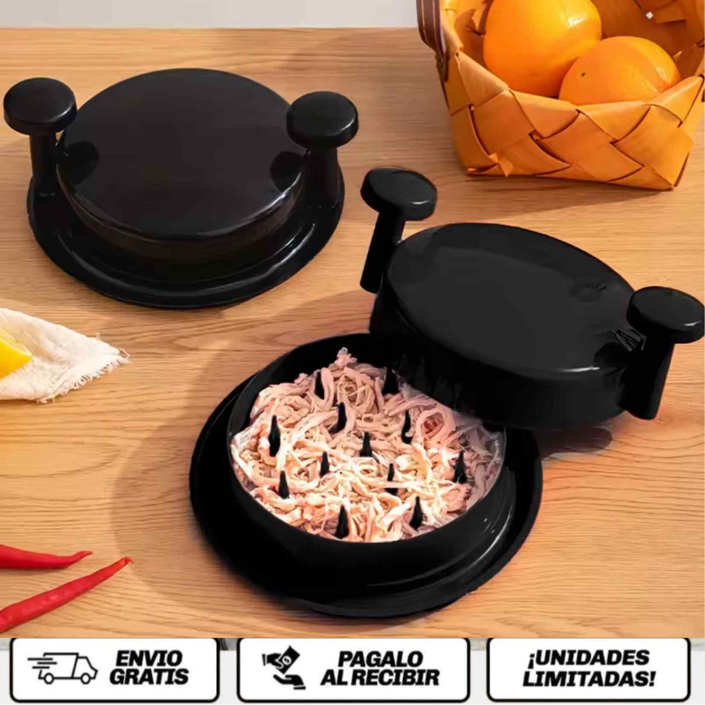 ShredXpress™ Pro (2 UNIDADES )Desmenuza carne/pollo/huevo en segundos. Sin cuchillos. Sin esfuerzo. Sin líos.
