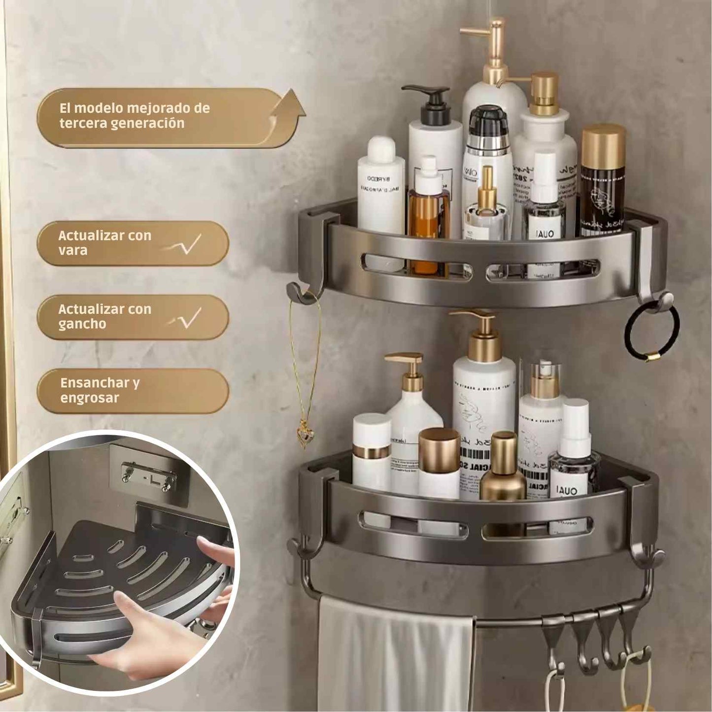 AquaTier™ Shelf - La estantería de ducha doble que convierte tu baño en un santuario organizado y elegante.