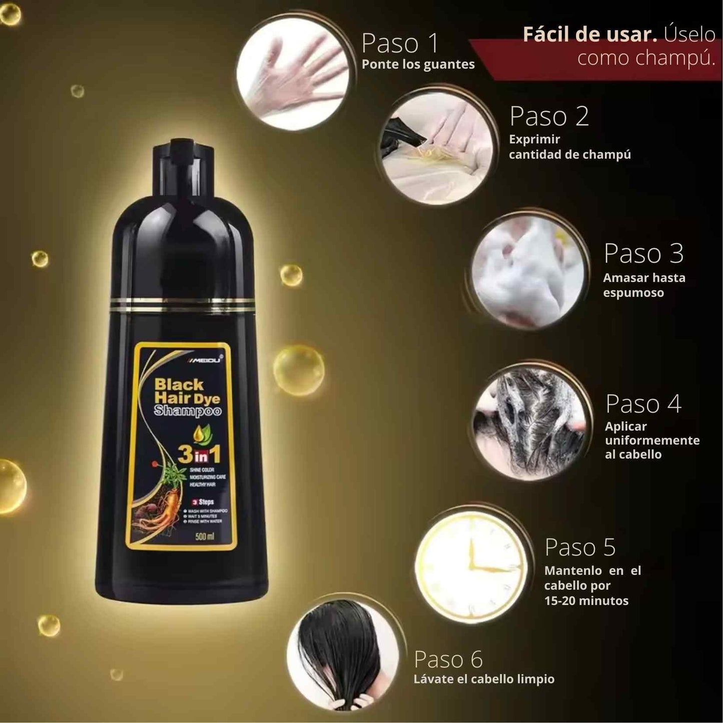 BlackForce™ 3-in-1 Hair & Beard Dye Shampoo Color, cuidado y vitalidad en un solo paso