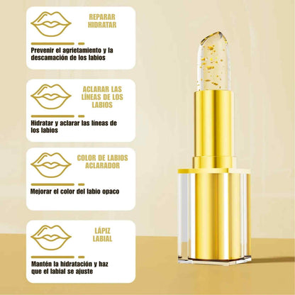 LumiPhoria™ El labial inteligente que se adapta a ti. Un brillo dorado, un toque de magia y labios que respiran belleza natural las 24 horas.