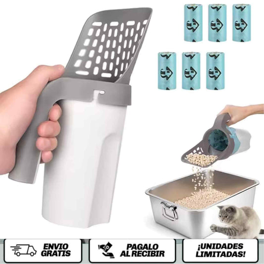 CleanPaw™ 2en1 + 6 Bolsas + Curso Especializado sobre Cuidado Felino - La forma más rápida de mantener el arenero de tu gato impecable